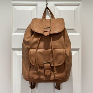 Style & Co Faux Leather Backpack Camel Tan/Brown Buckle Detail Casual Travel Bag